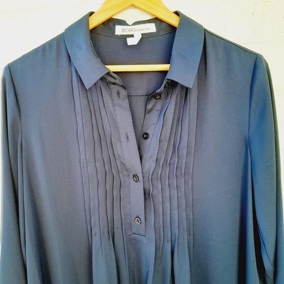 BCBGeneration Navy Blue Front Bib Pleat Tunic Dress Contemporary Minimalist sz:S - Picture 6 of 10